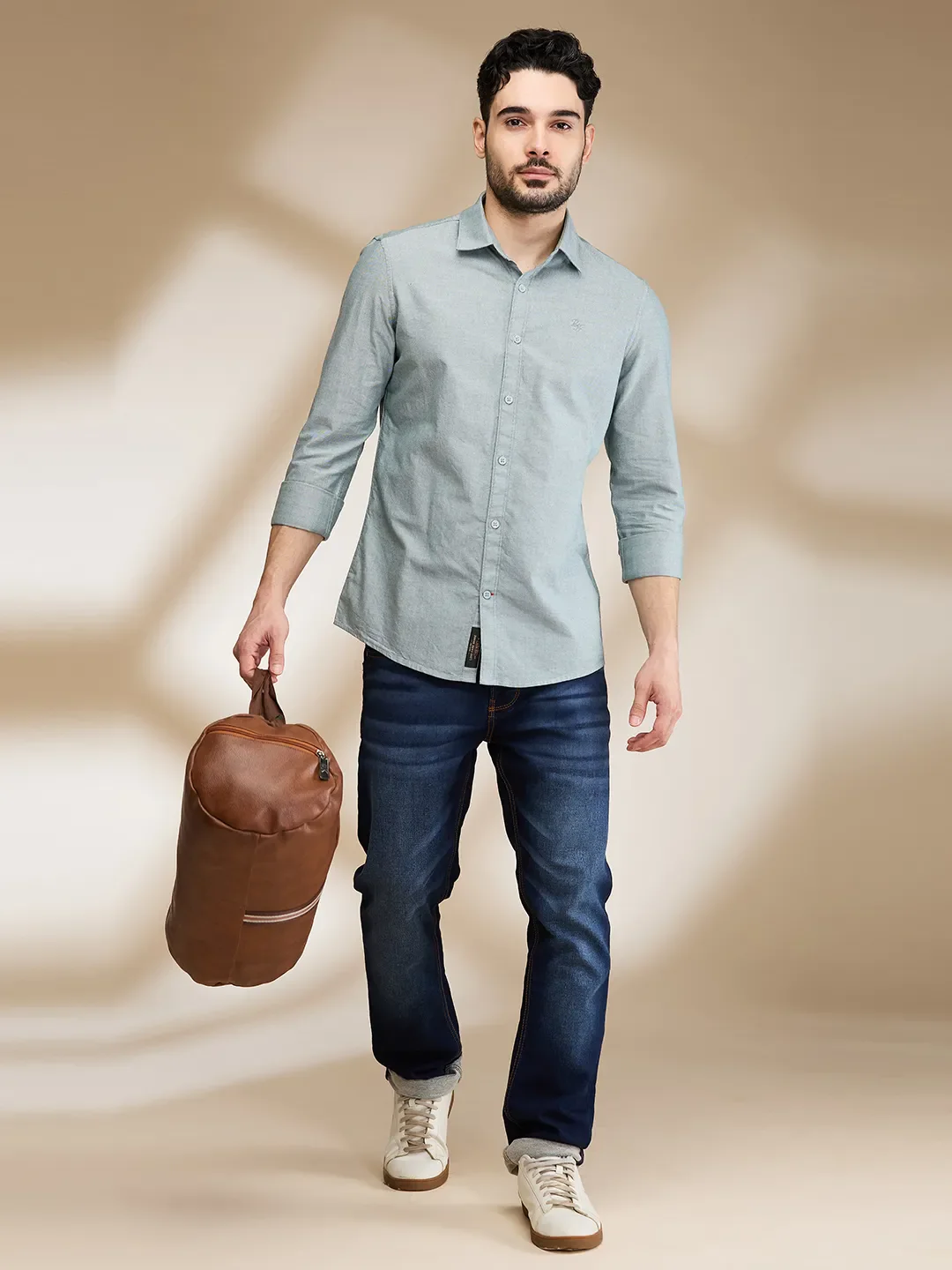 Green Slim Straight Fit Regular Collar Long Sleeves Men's Shirt by Being Human Clothing - Image 6