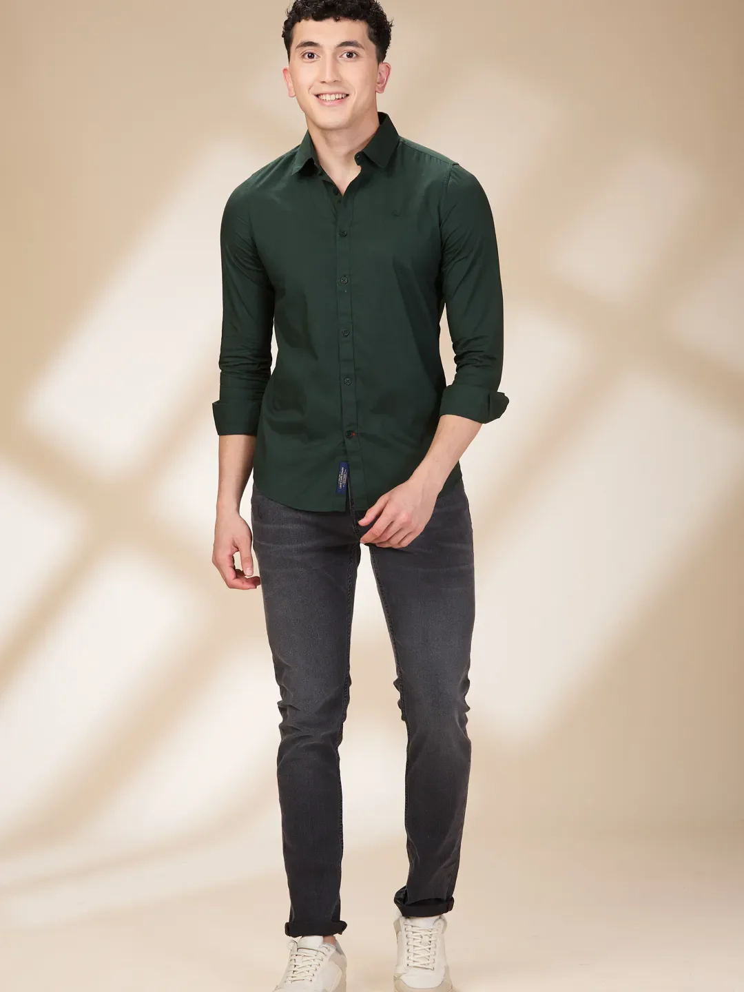 Bottle Green Slim Fit Regular Collar Men's Shirt by Being Human Clothing - Image 2