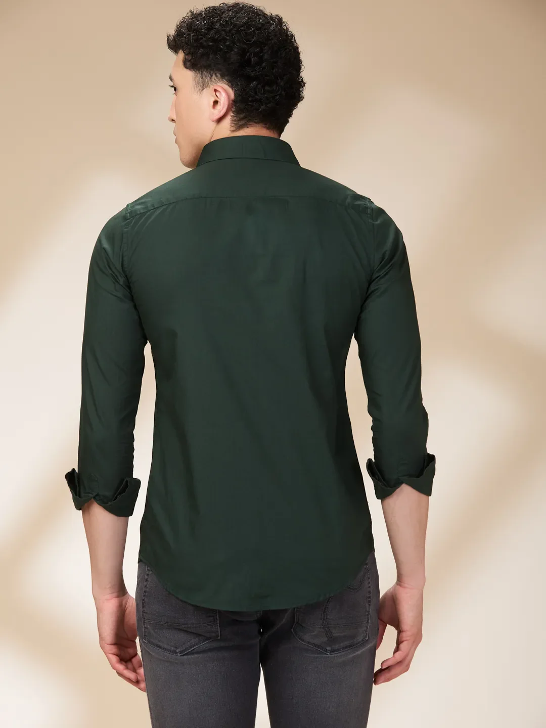 Bottle Green Slim Fit Regular Collar Men's Shirt by Being Human Clothing - Image 3