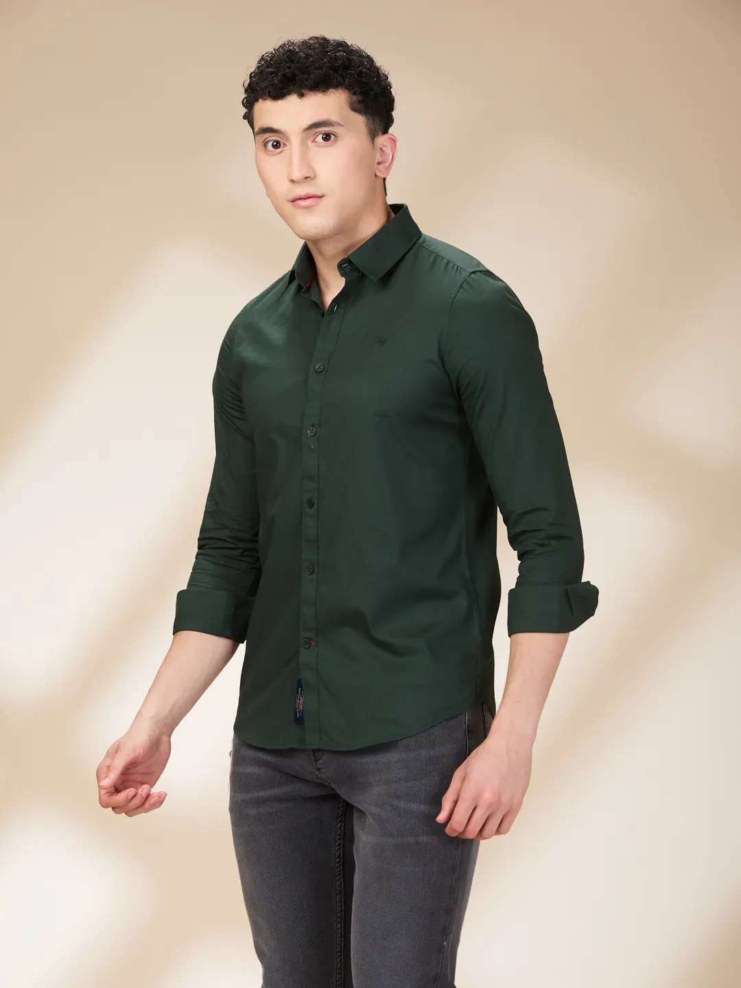 Bottle Green Slim Fit Regular Collar Men's Shirt by Being Human Clothing - Image 4