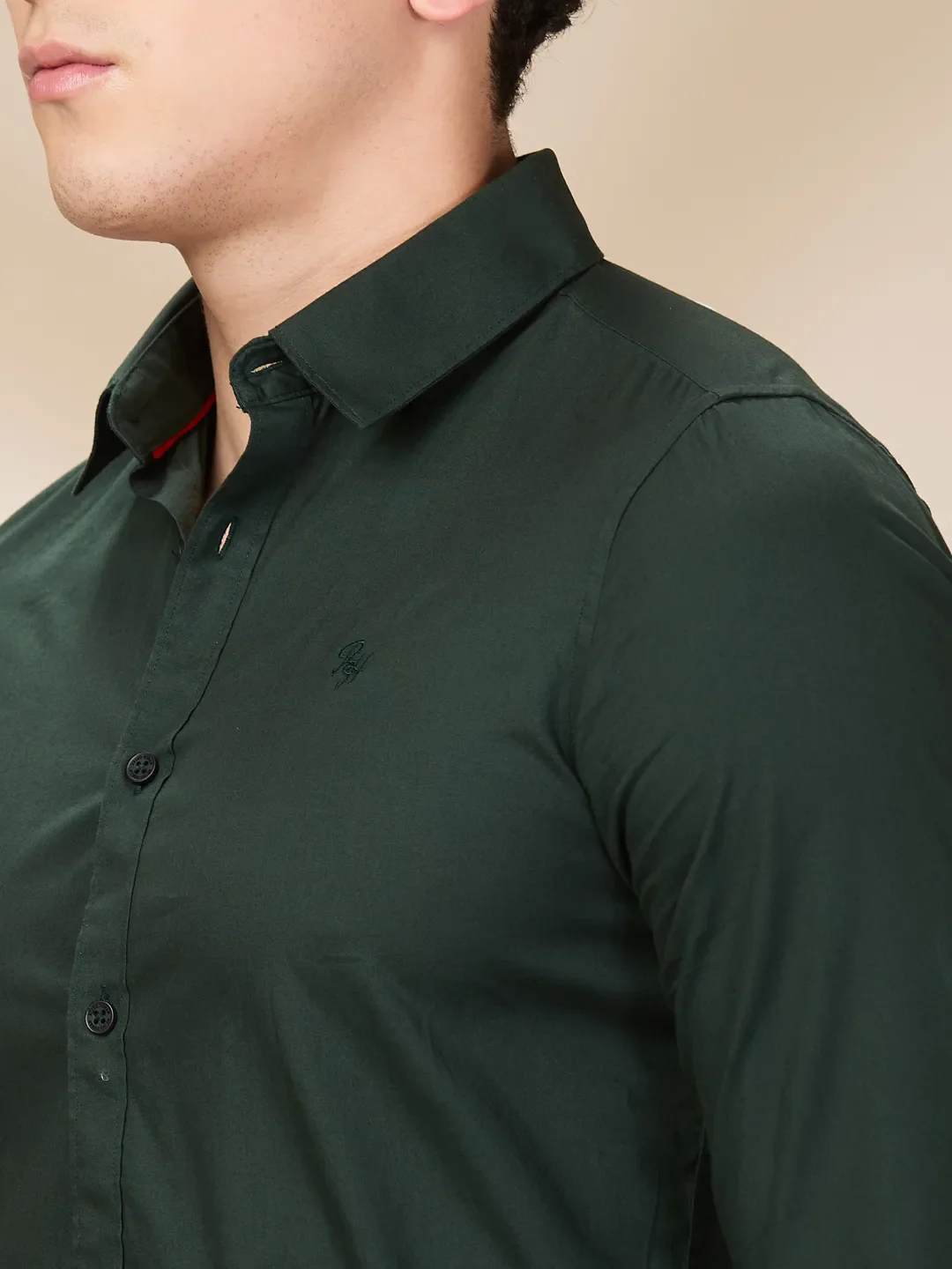 Bottle Green Slim Fit Regular Collar Men's Shirt by Being Human Clothing - Image 5