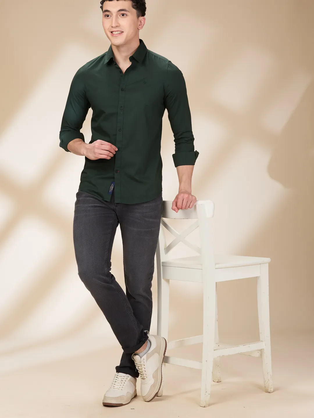 Bottle Green Slim Fit Regular Collar Men's Shirt by Being Human Clothing - Image 6