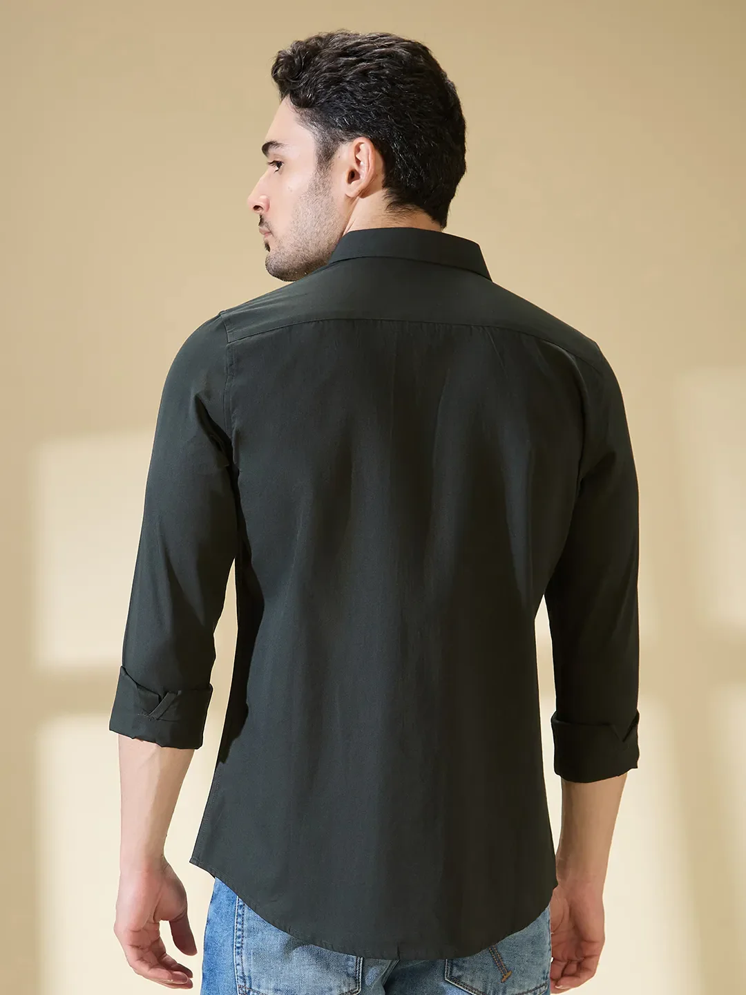 Green Slim Straight Fit Regular Collar Long Sleeves Men's Shirt by Being Human Clothing - Image 3