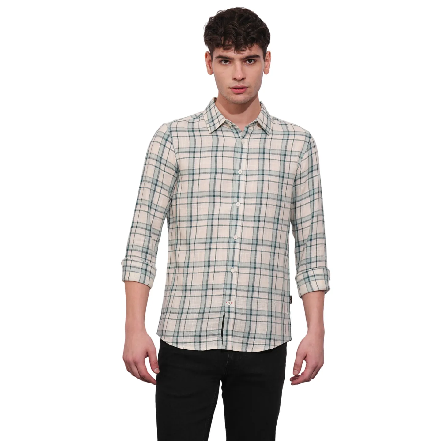 Green Slim Straight Fit Regular Collar Long Sleeves Men's Shirt by Being Human Clothing