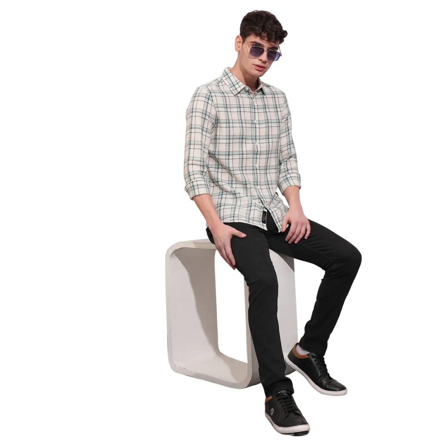 Green Slim Straight Fit Regular Collar Long Sleeves Men's Shirt by Being Human Clothing - Image 4