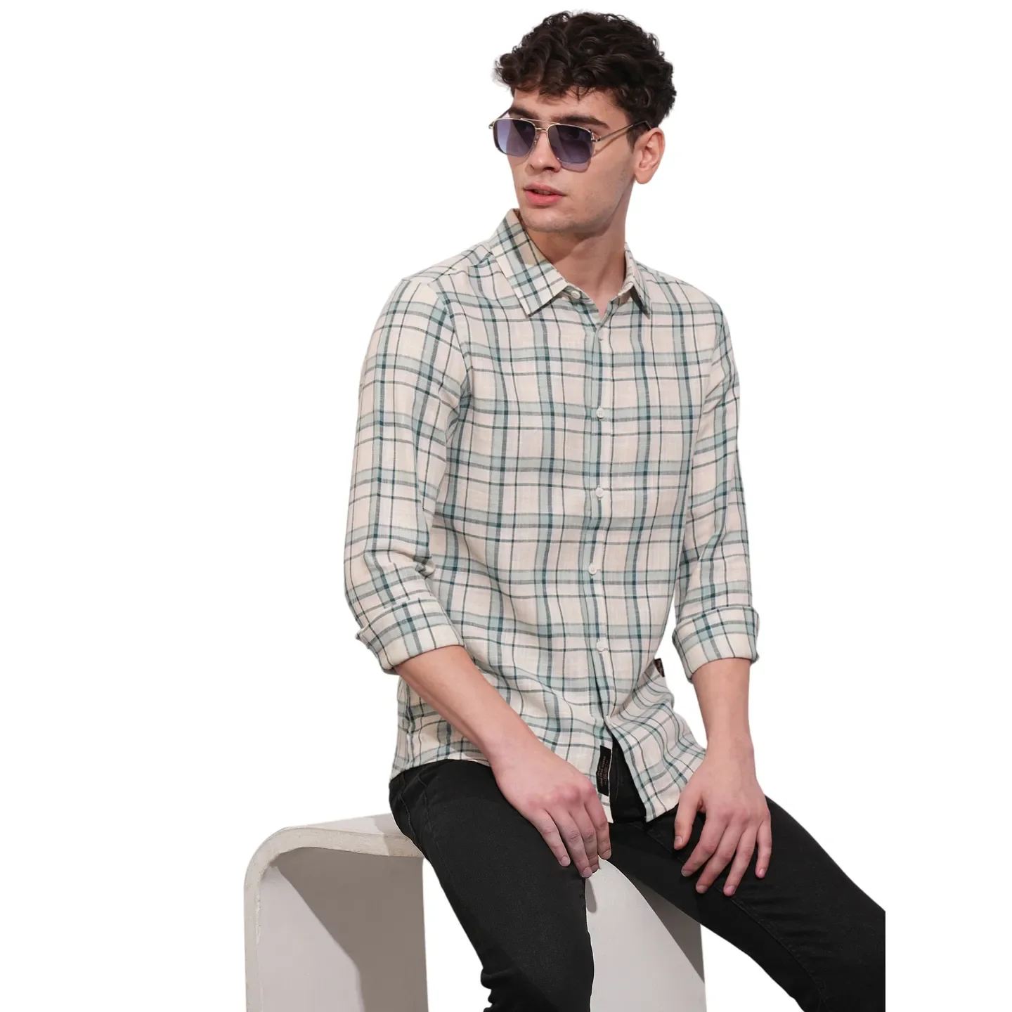 Green Slim Straight Fit Regular Collar Long Sleeves Men's Shirt by Being Human Clothing - Image 6