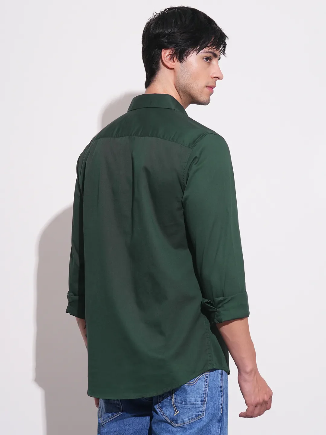 Green Slim Straight Fit Regular Collar Long Sleeves Men's Shirt by Being Human Clothing - Image 3