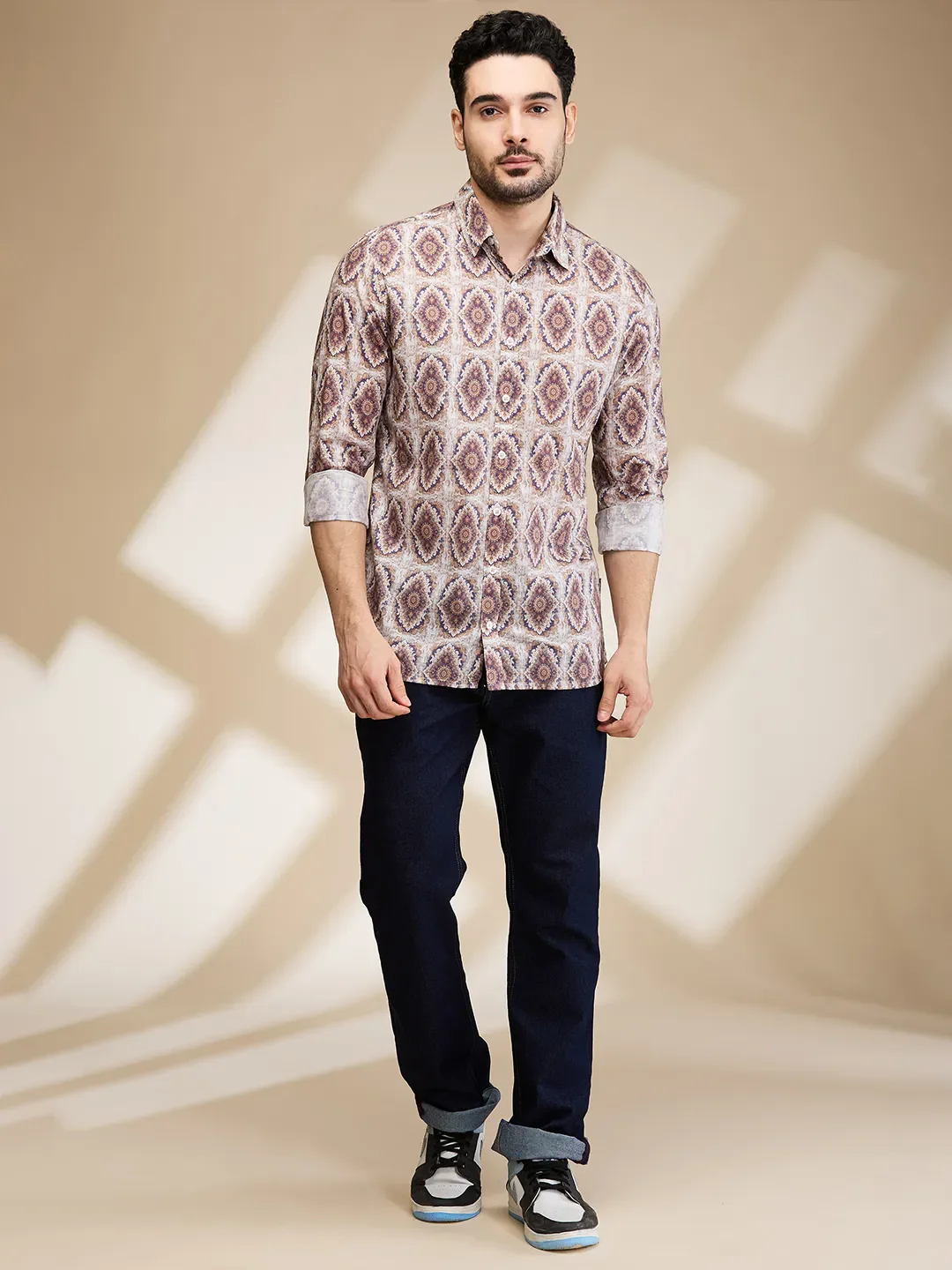 Brown Slim Fit Regular Collar Men's Shirt by Being Human Clothing - Image 2