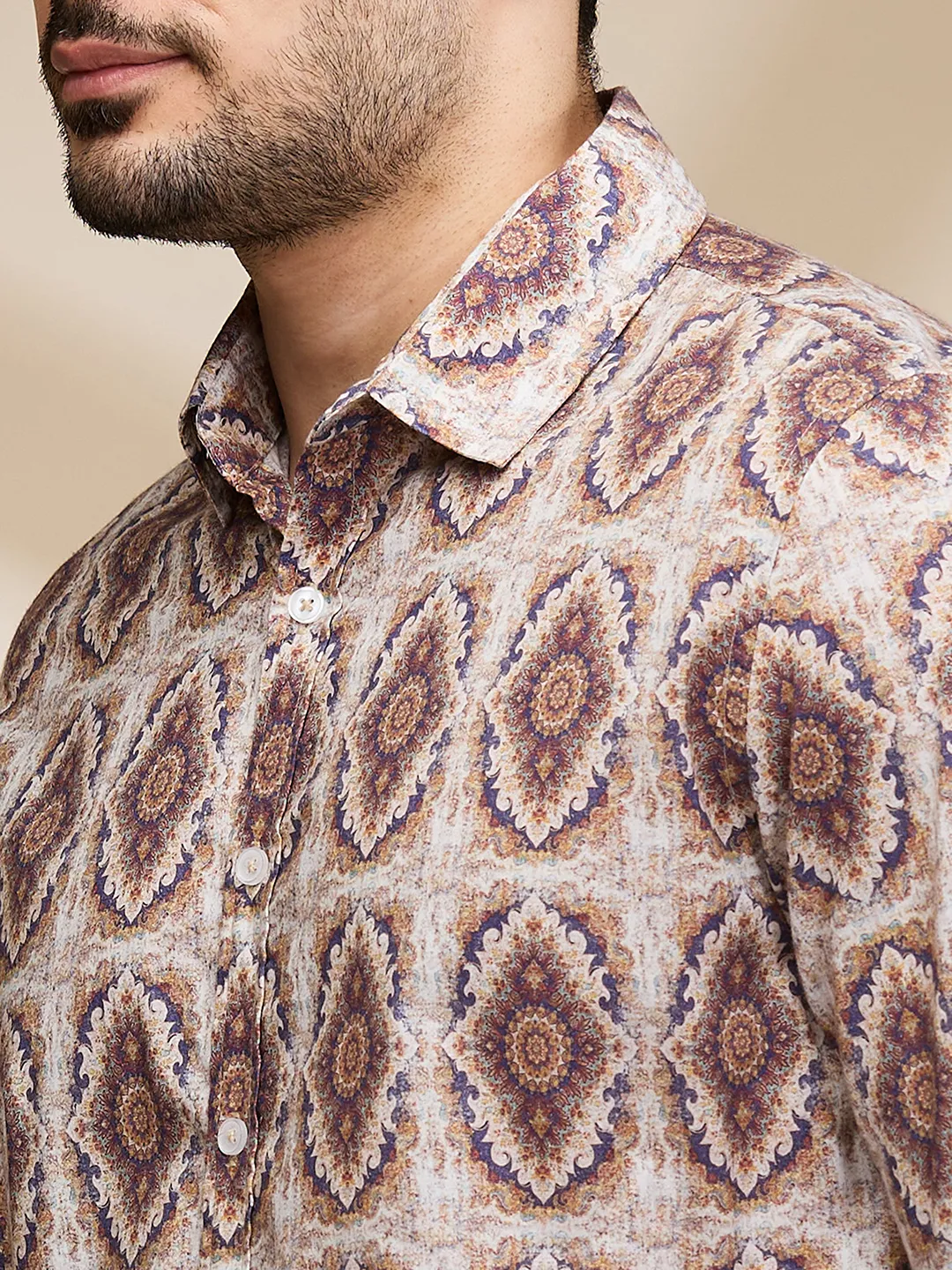 Brown Slim Fit Regular Collar Men's Shirt by Being Human Clothing - Image 5