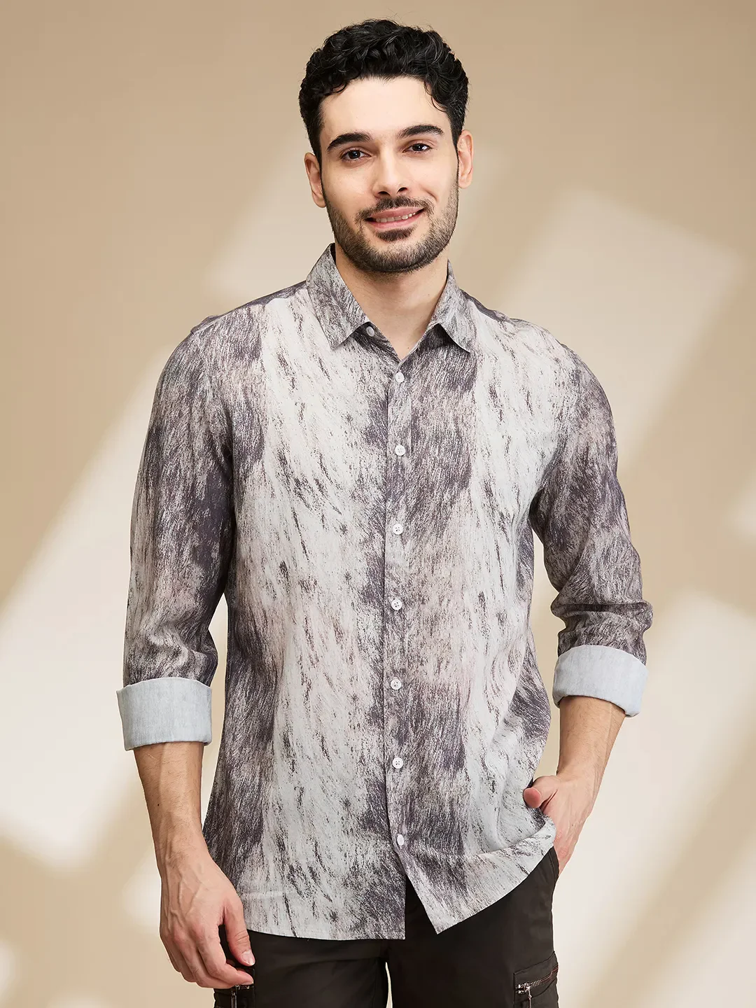 Brown Slim Fit Regular Collar Men's Shirt by Being Human Clothing