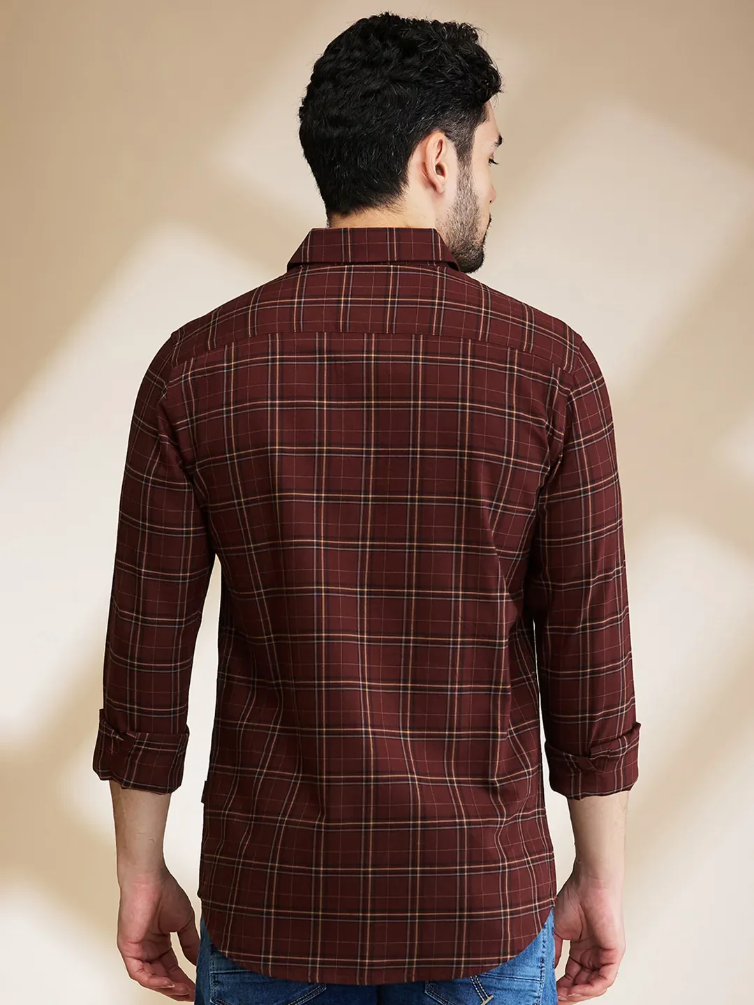 Brown Slim Straight Fit Regular Collar Long Sleeves Men's Shirt by Being Human Clothing - Image 3
