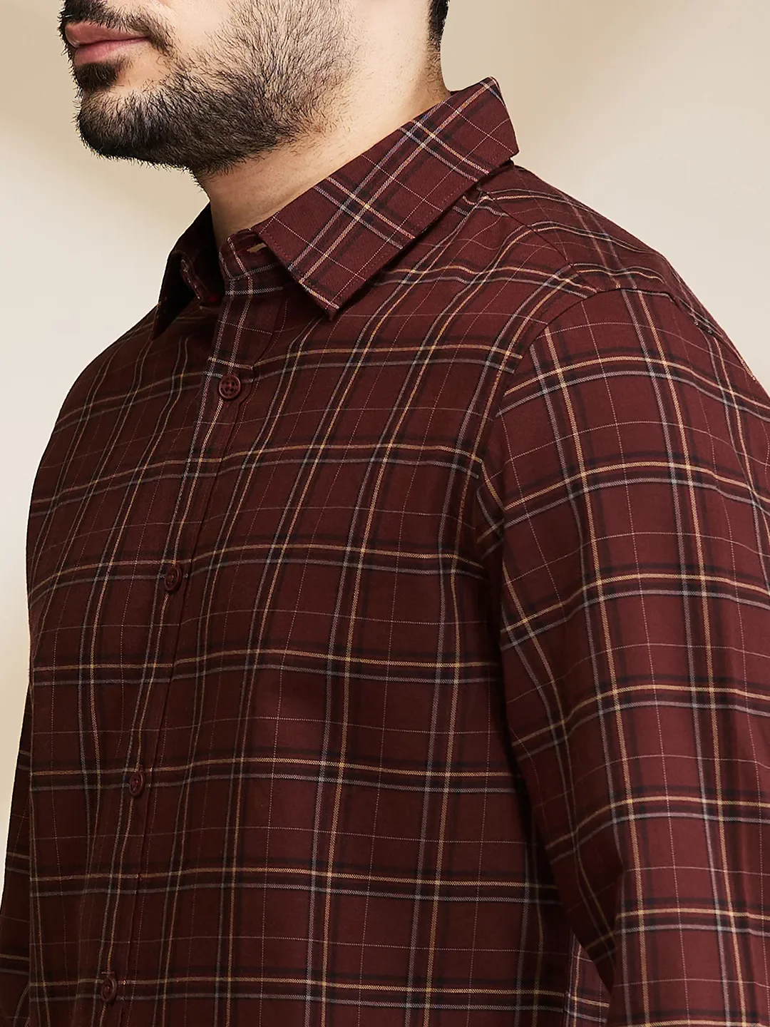 Brown Slim Straight Fit Regular Collar Long Sleeves Men's Shirt by Being Human Clothing - Image 5