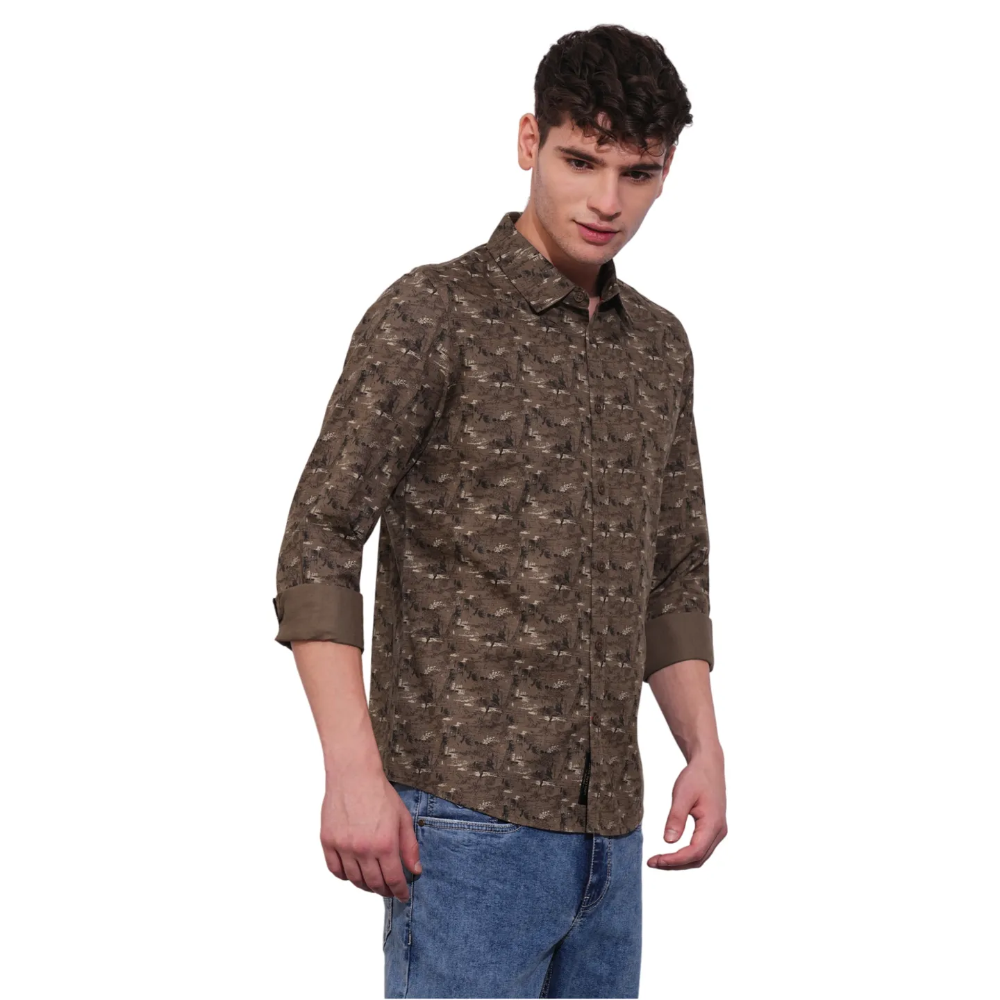 Brown Slim Fit Regular Collar Men's Shirt by Being Human Clothing - Image 2