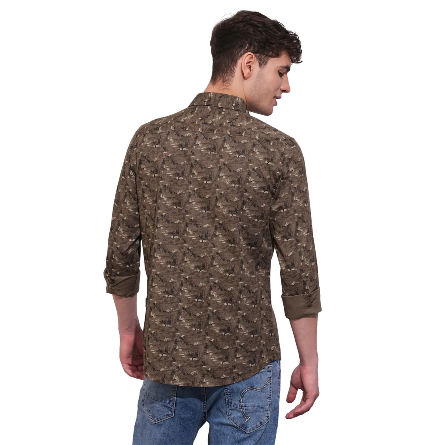 Brown Slim Fit Regular Collar Men's Shirt by Being Human Clothing - Image 3