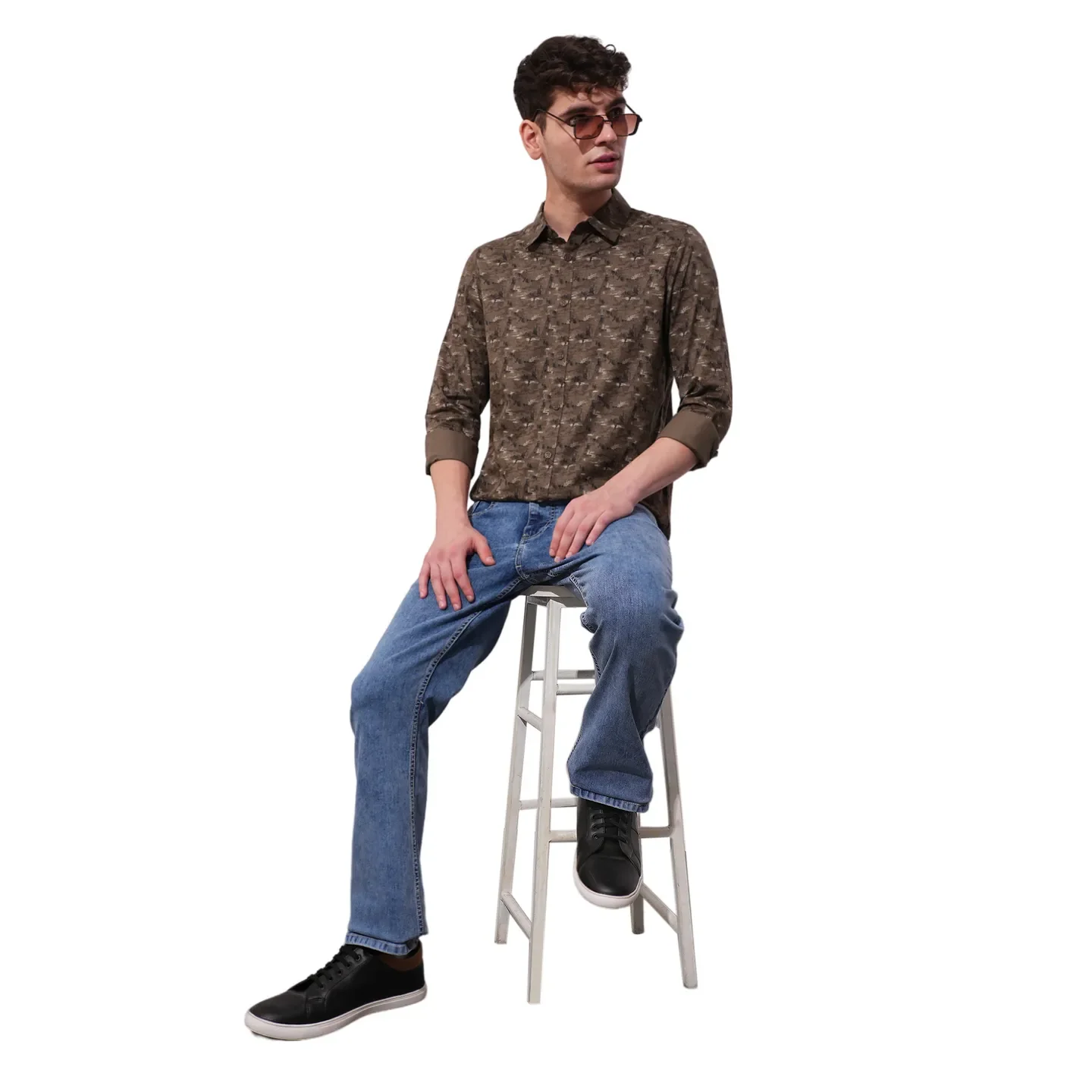 Brown Slim Fit Regular Collar Men's Shirt by Being Human Clothing - Image 4