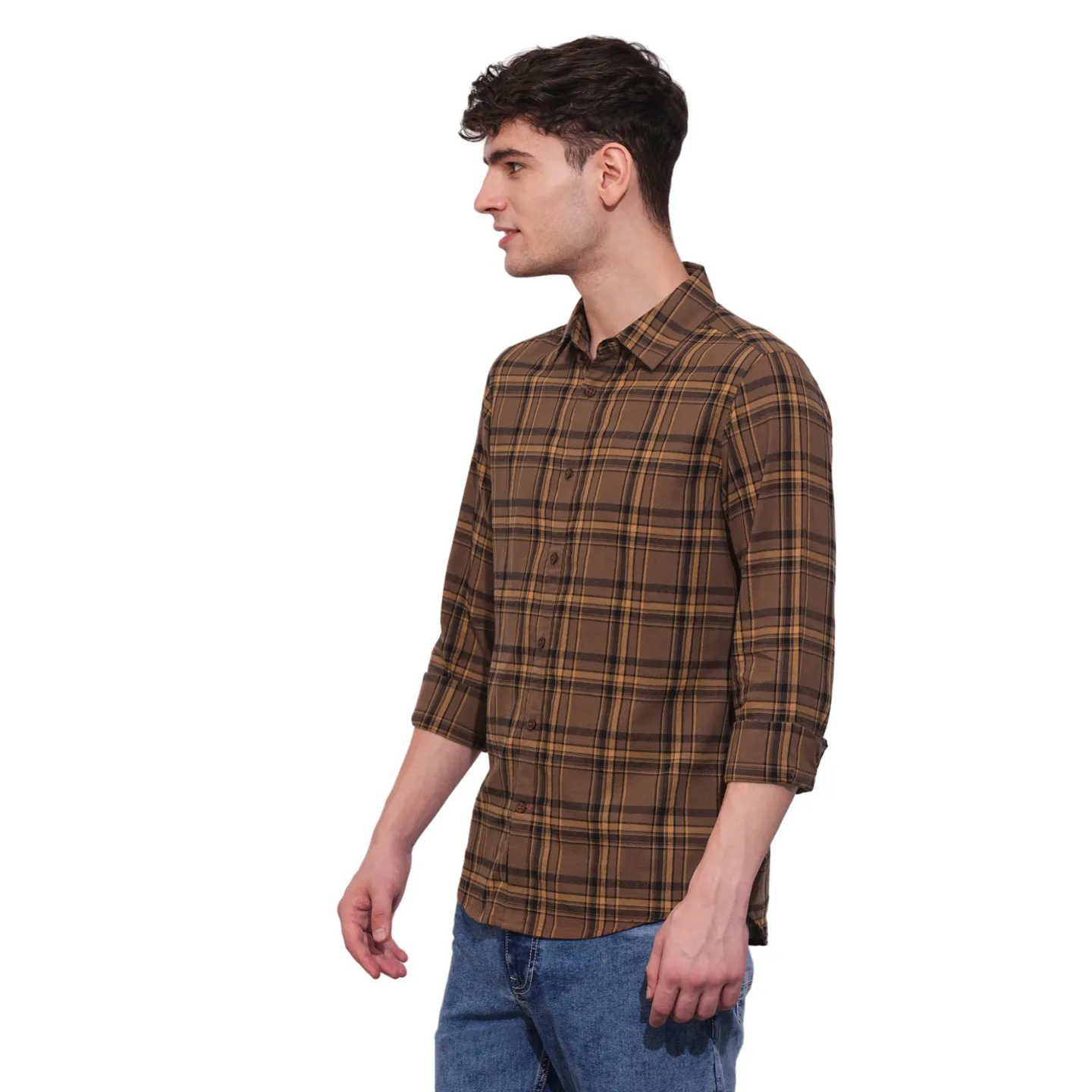 Brown Slim Straight Fit Regular Collar Long Sleeves Men's Shirt by Being Human Clothing - Image 2