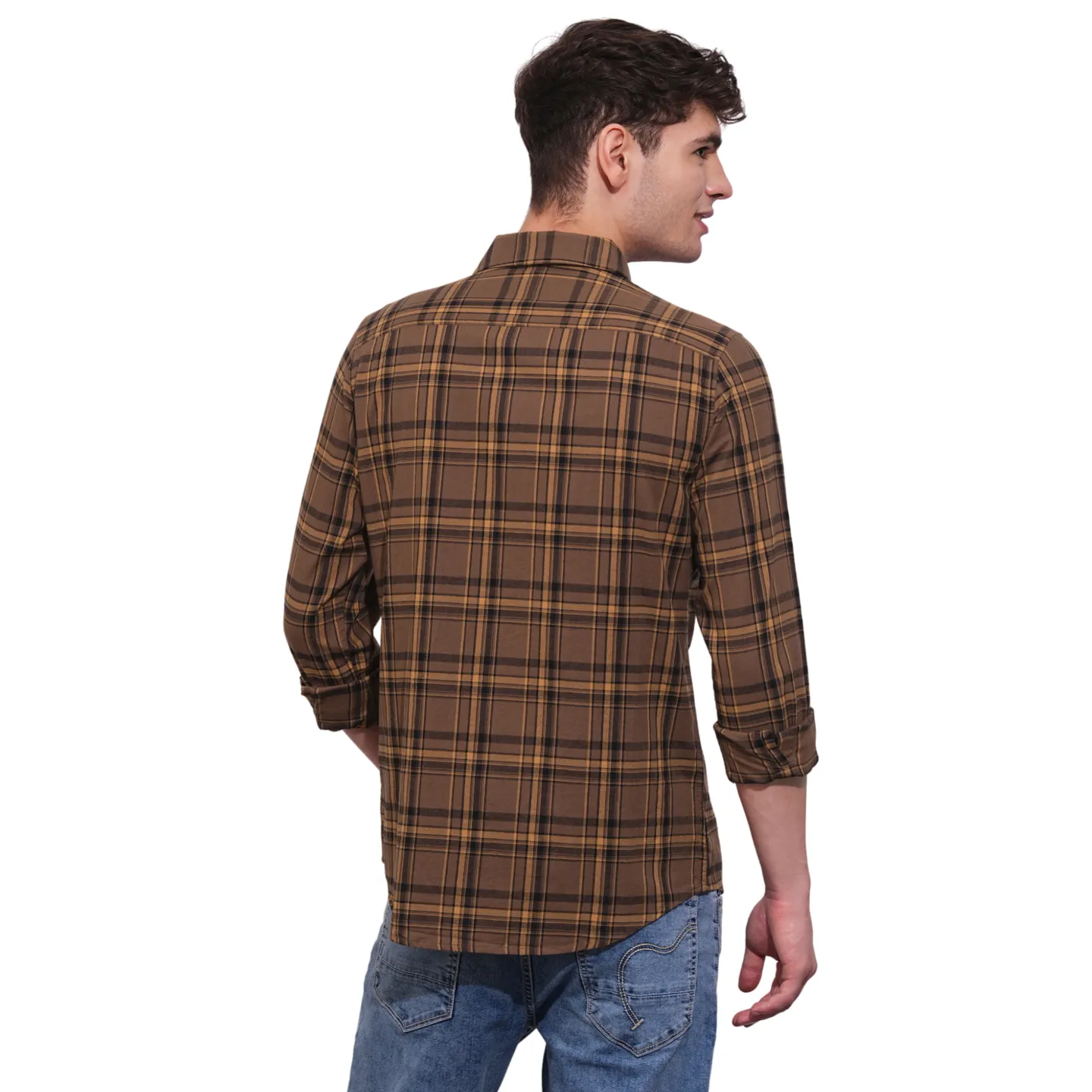 Brown Slim Straight Fit Regular Collar Long Sleeves Men's Shirt by Being Human Clothing - Image 3