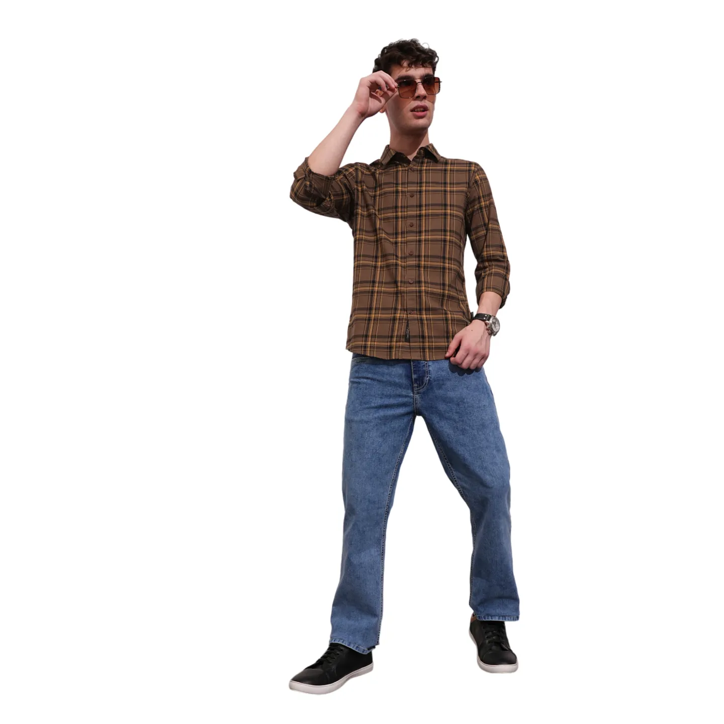 Brown Slim Straight Fit Regular Collar Long Sleeves Men's Shirt by Being Human Clothing - Image 4