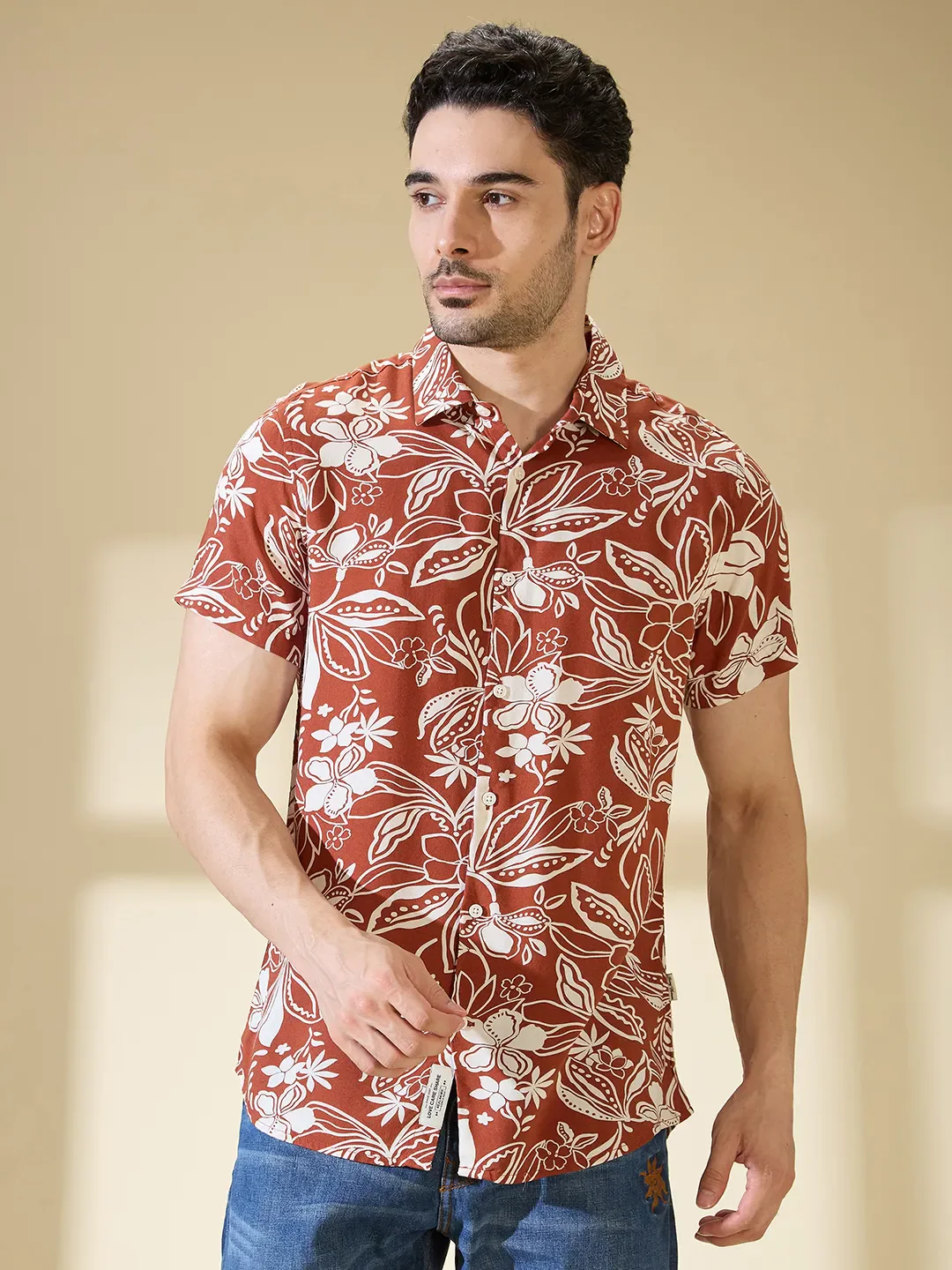 Brown Regular Fit Regular Collar Men's Shirt by Being Human Clothing