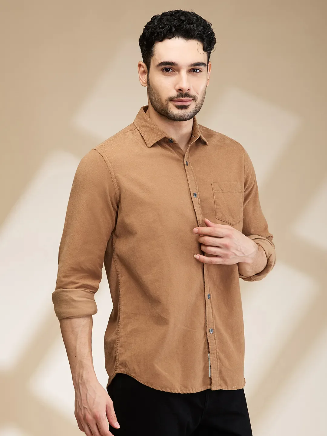 Brown Slim Fit Regular Collar Men's Shirt by Being Human Clothing - Image 4