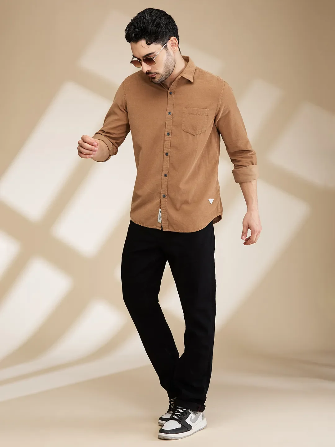 Brown Slim Fit Regular Collar Men's Shirt by Being Human Clothing - Image 6
