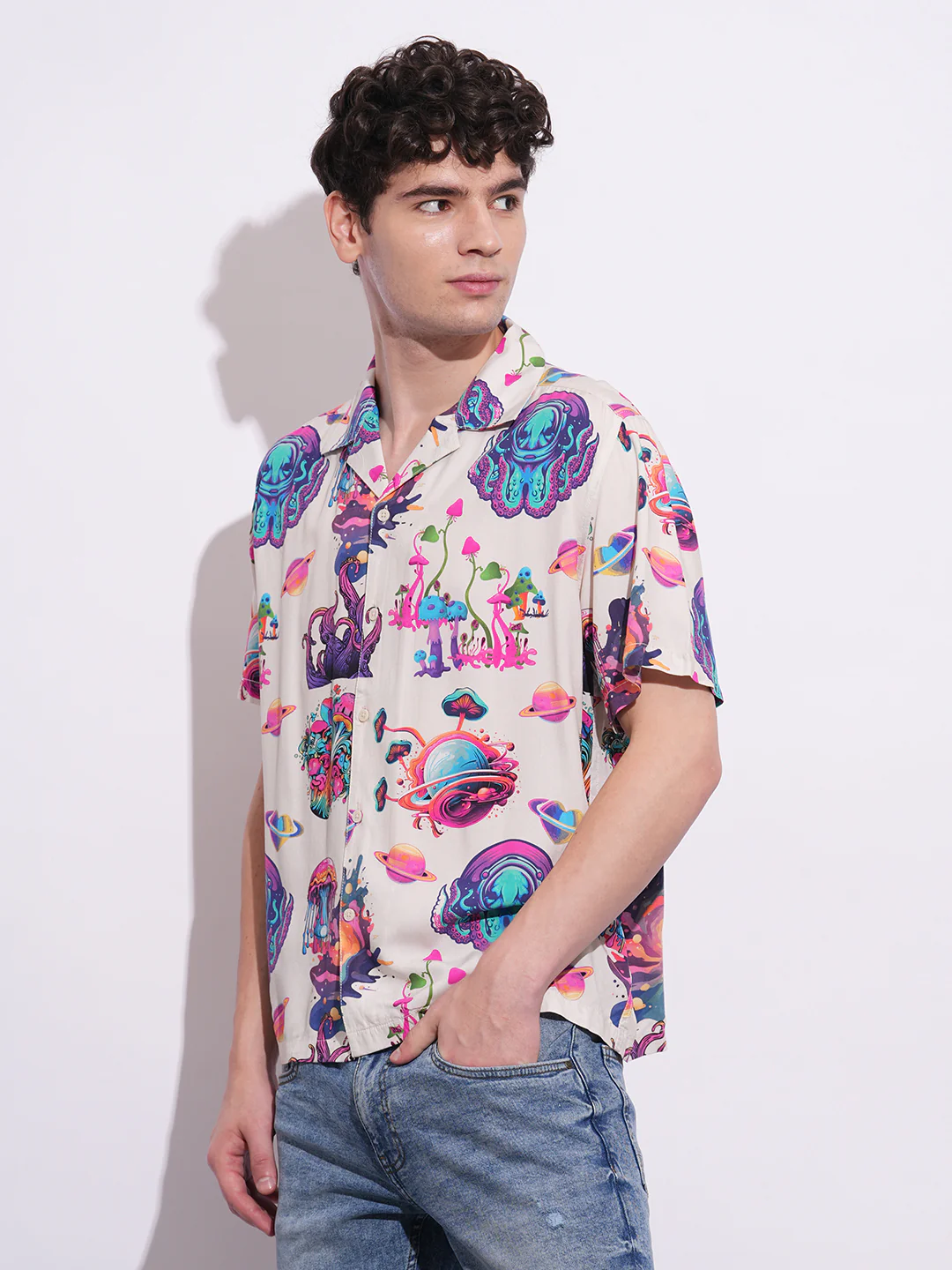 Off White Easy Fit Regular Collar Men's Shirt by Being Human Clothing - Image 2