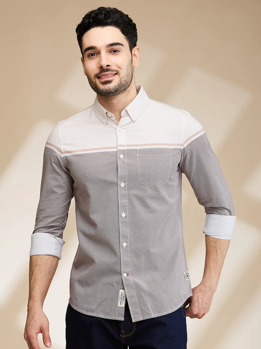 Off White Slim Fit Regular Collar Men's Shirt by Being Human Clothing