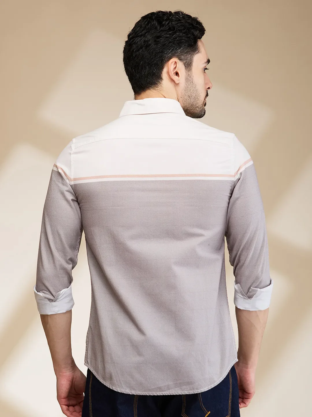 Off White Slim Fit Regular Collar Men's Shirt by Being Human Clothing - Image 3