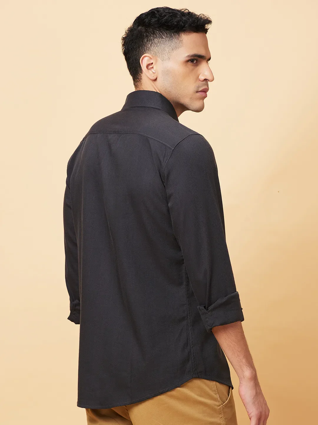 Grey Slim Fit Regular Collar Men's Shirt by Being Human Clothing - Image 3