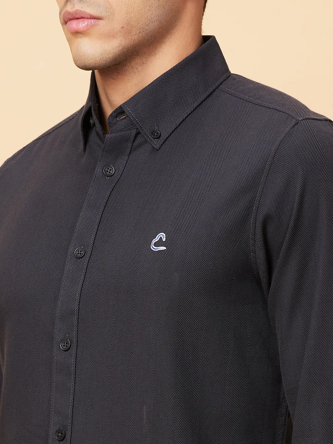 Grey Slim Fit Regular Collar Men's Shirt by Being Human Clothing - Image 5