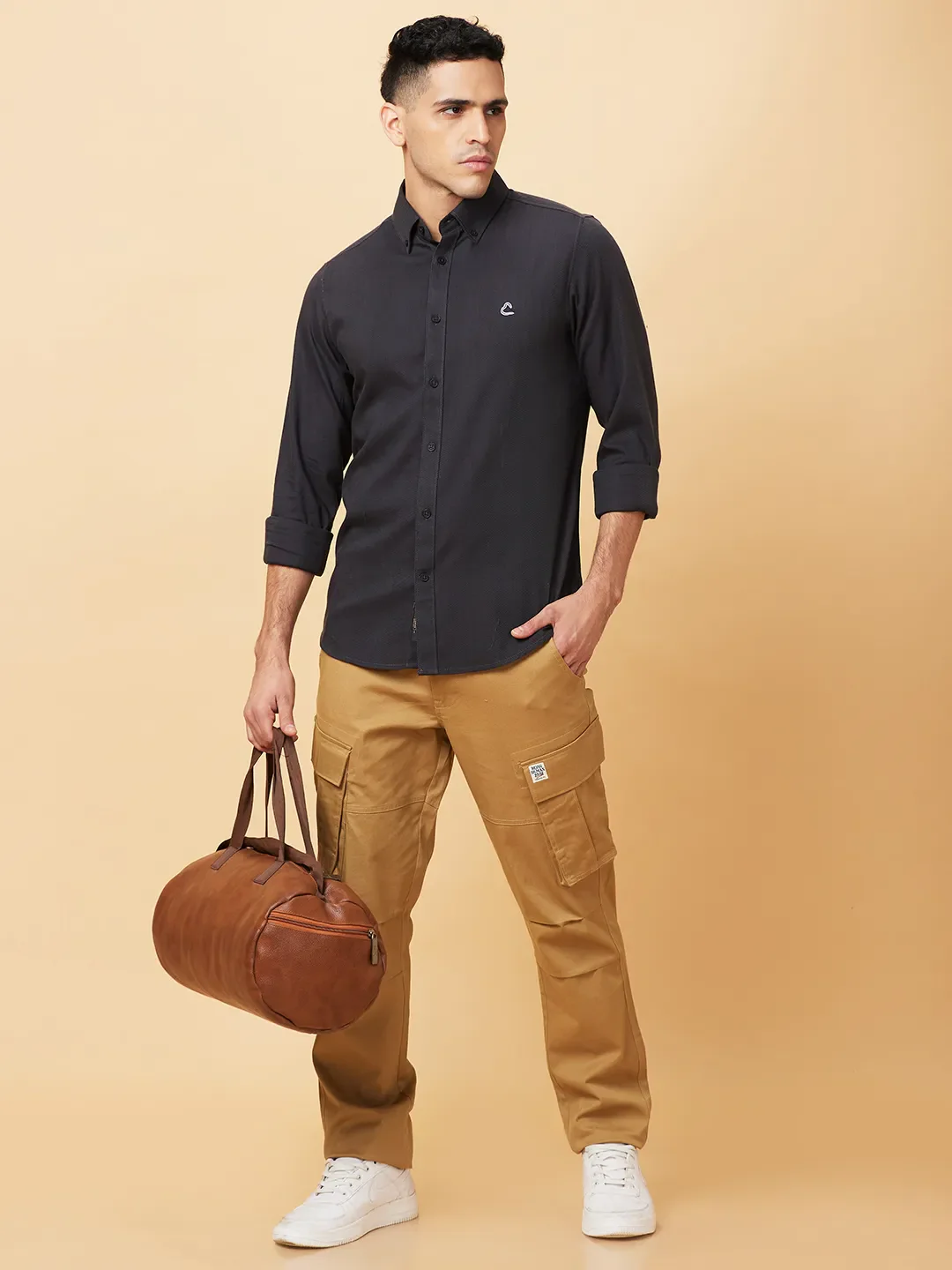 Grey Slim Fit Regular Collar Men's Shirt by Being Human Clothing - Image 6