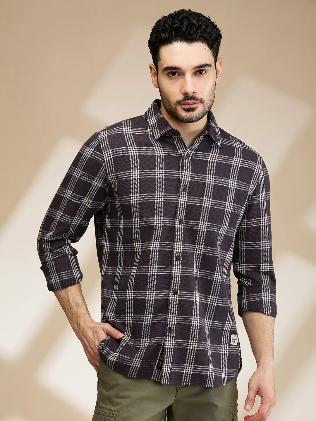 Grey Slim Fit Regular Collar Men's Shirt by Being Human Clothing
