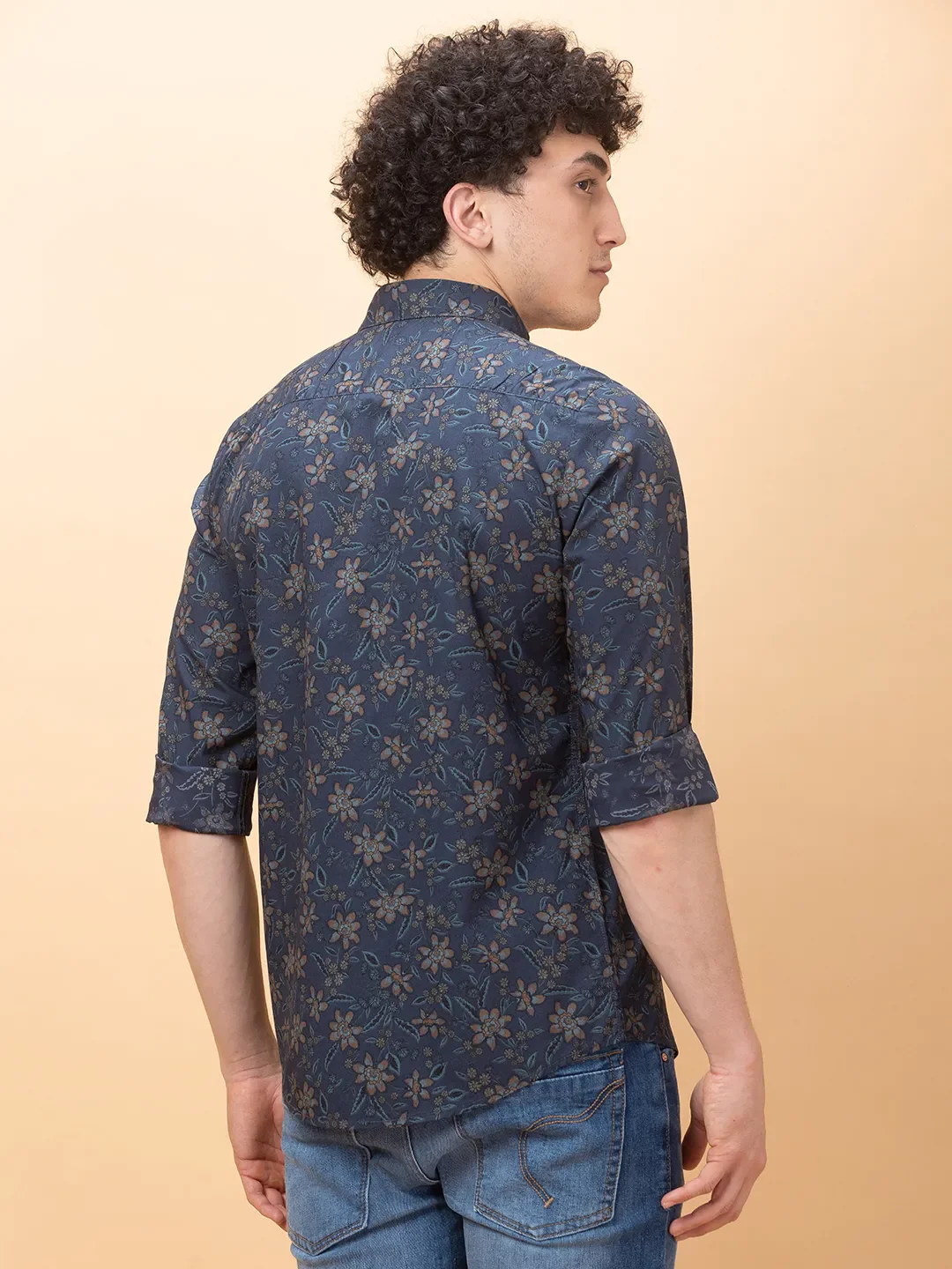 Cobalt Blue Slim Fit Regular Collar Men's Shirt by Being Human Clothing - Image 3