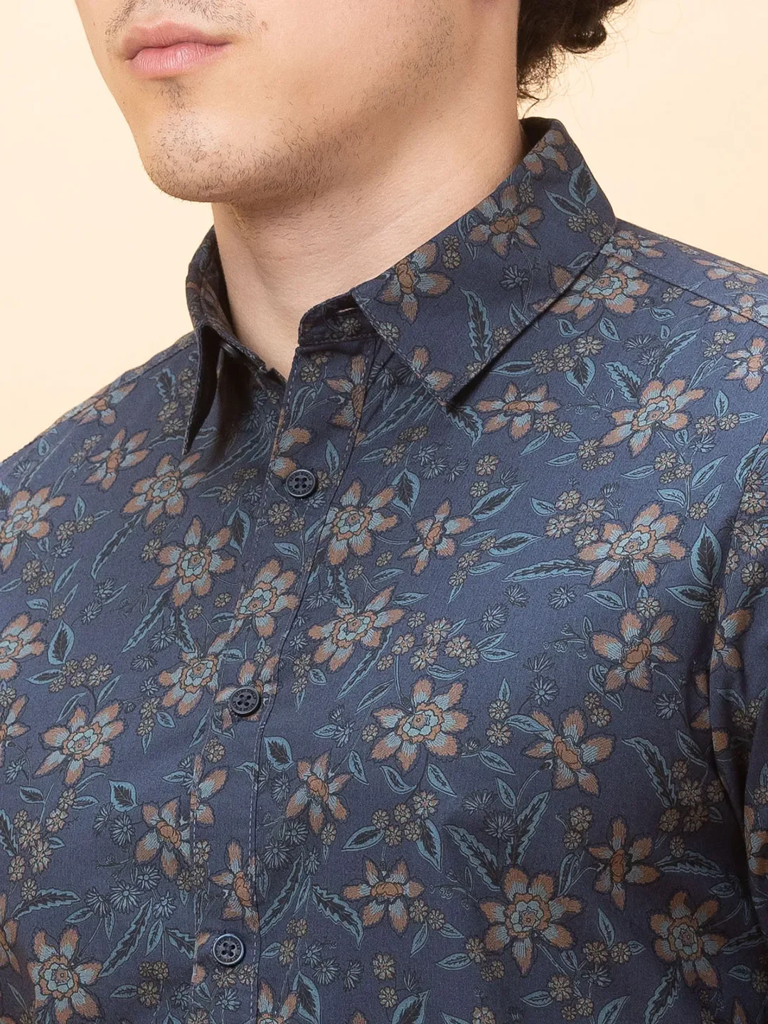 Cobalt Blue Slim Fit Regular Collar Men's Shirt by Being Human Clothing - Image 5