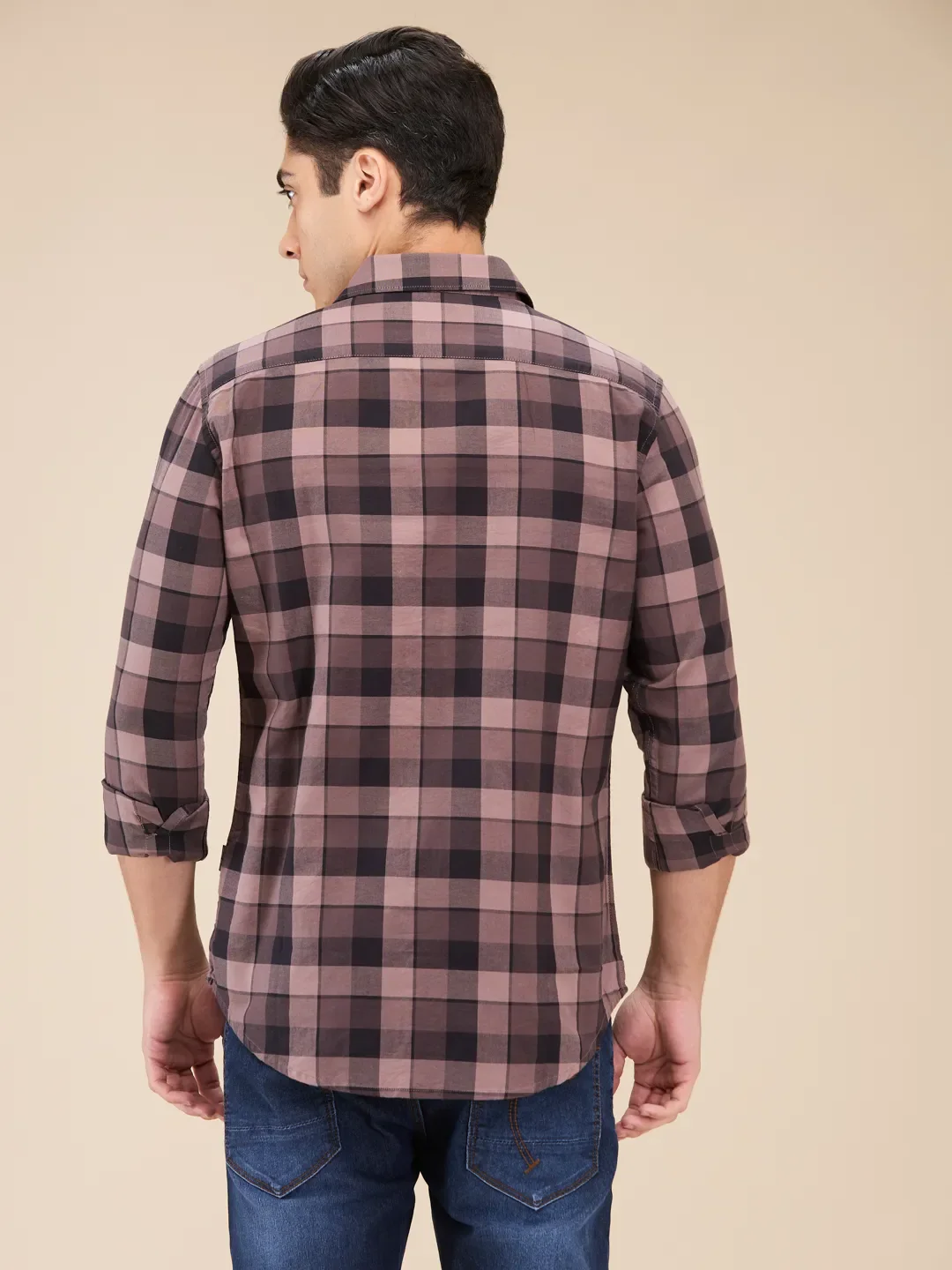 Brown Slim Straight Fit Regular Collar Long Sleeves Men's Shirt by Being Human Clothing - Image 3
