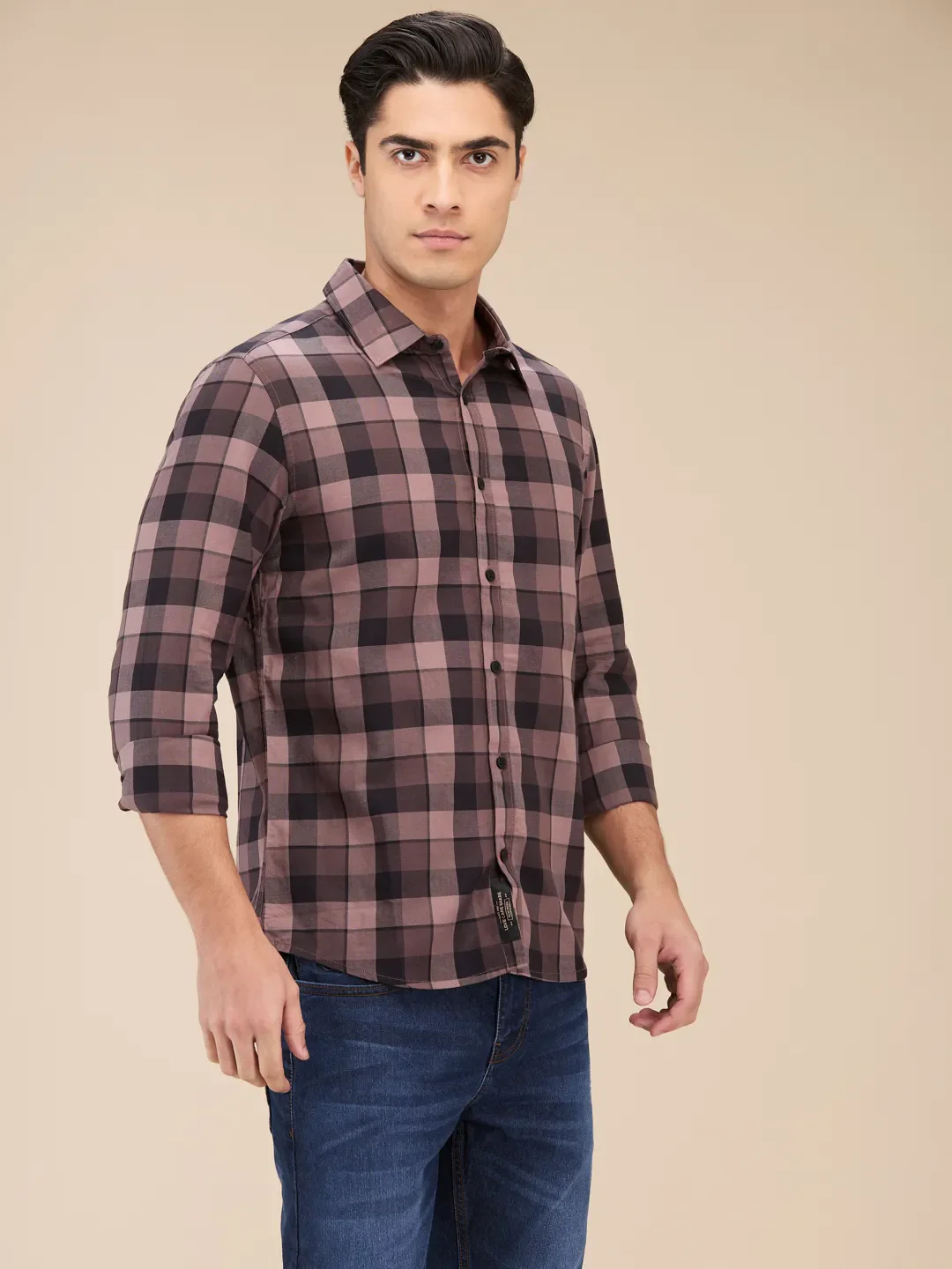 Brown Slim Straight Fit Regular Collar Long Sleeves Men's Shirt by Being Human Clothing - Image 4