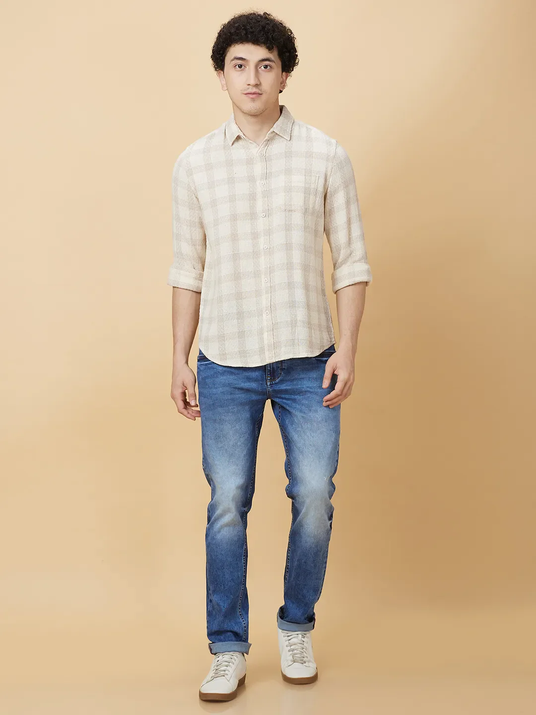 Cream Slim Fit Regular Collar Men's Shirt by Being Human Clothing - Image 2