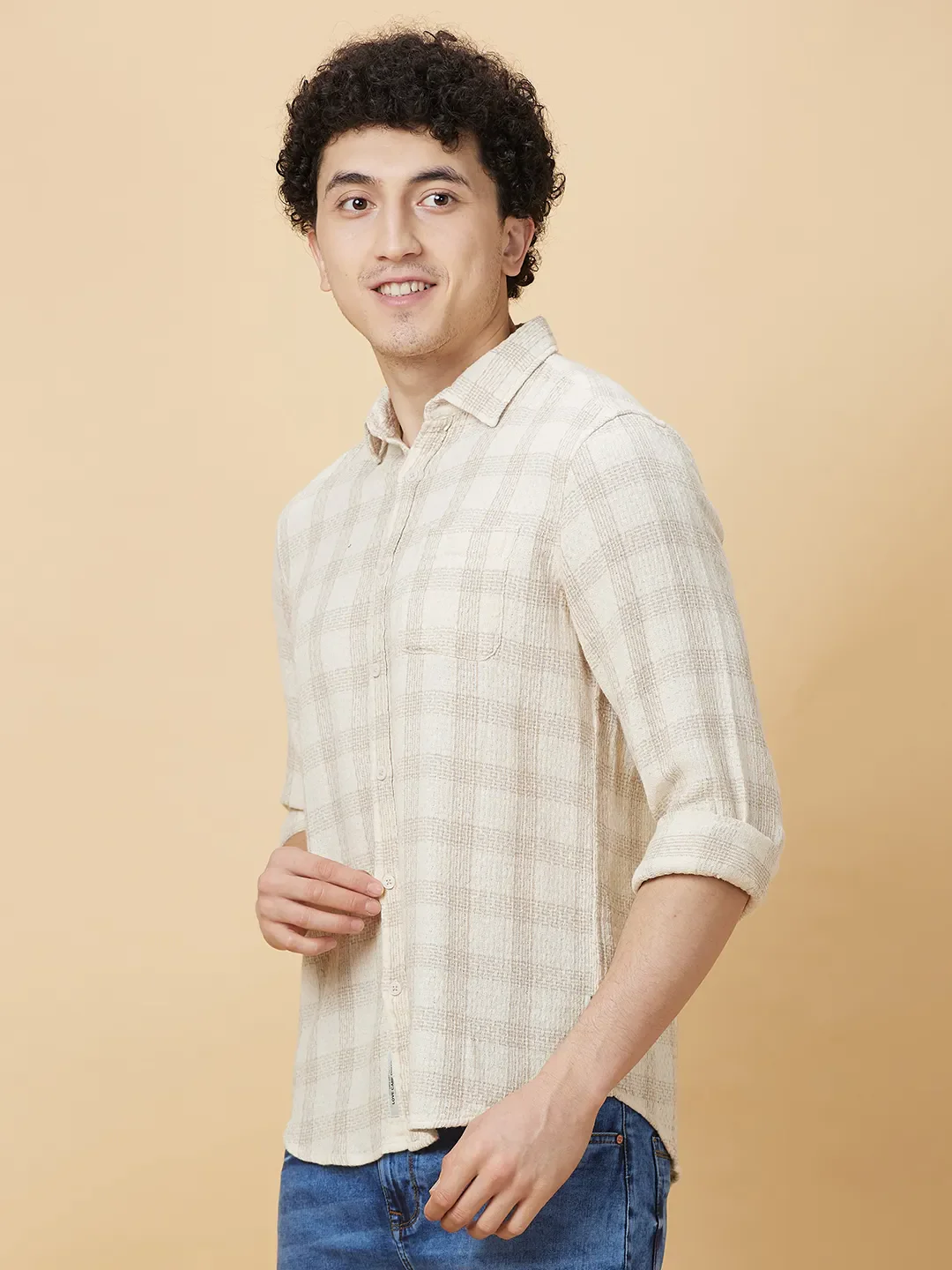 Cream Slim Fit Regular Collar Men's Shirt by Being Human Clothing - Image 4