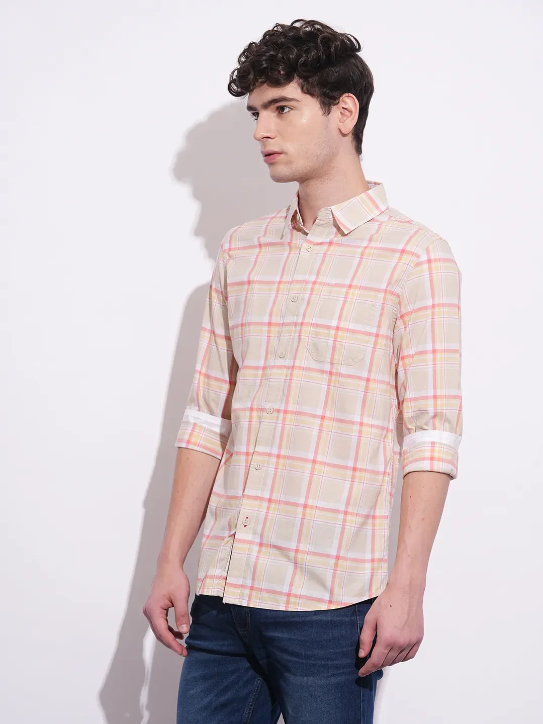 Cream Regular Fit Regular Collar Men's Shirt by Being Human Clothing - Image 2