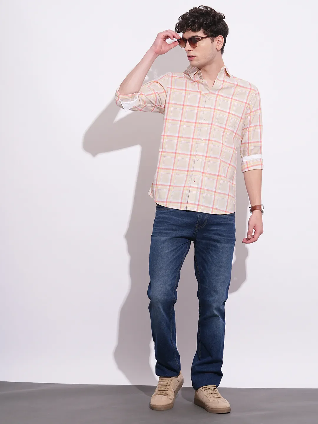 Cream Regular Fit Regular Collar Men's Shirt by Being Human Clothing - Image 4