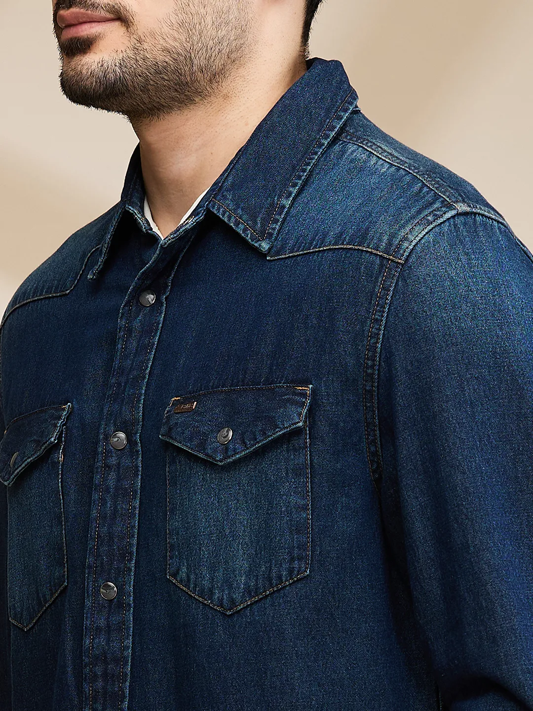 Dark Blue Slim Fit Regular Collar Men's Shirt by Being Human Clothing - Image 5