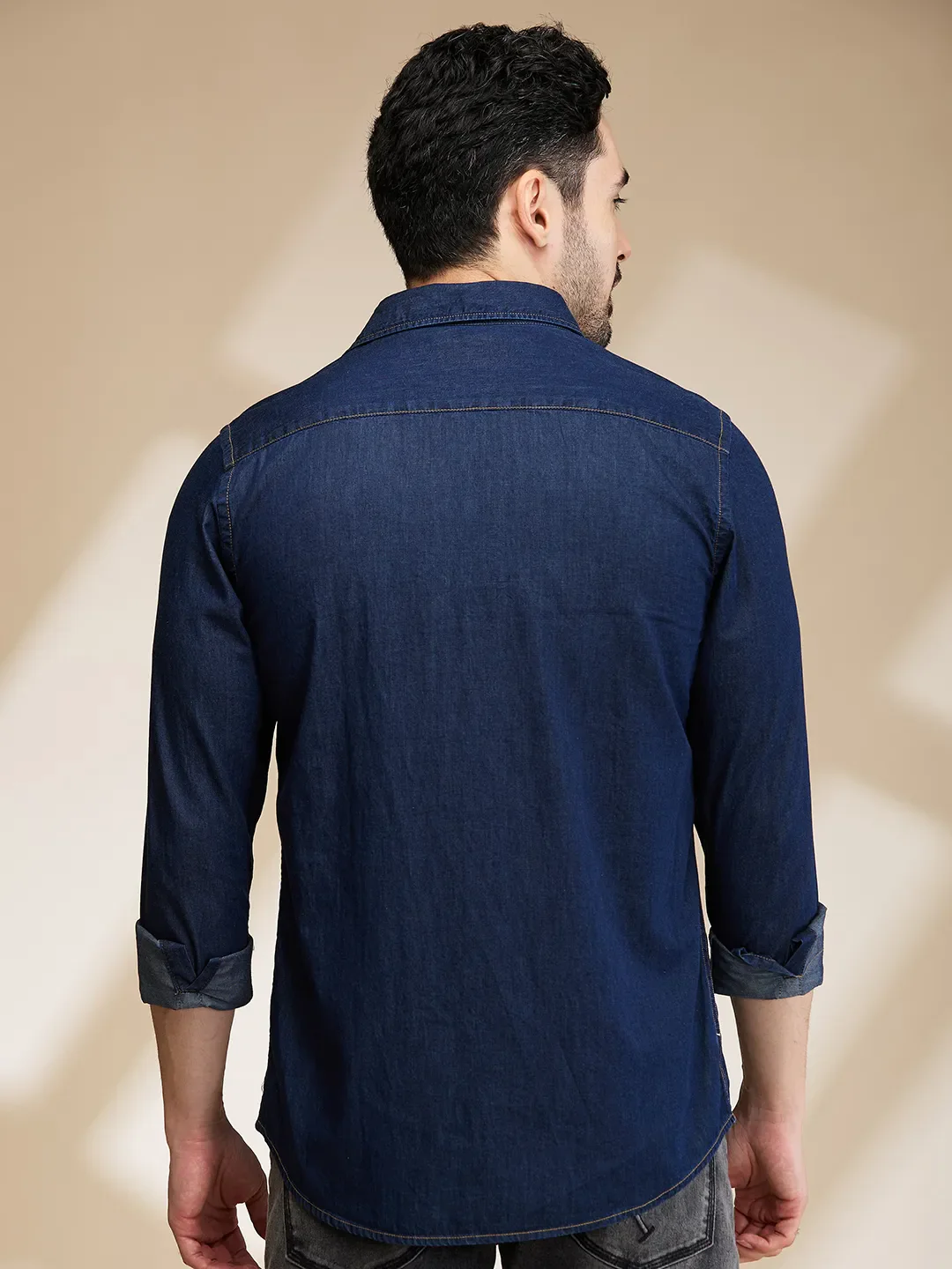 Blue Slim Straight Fit Regular Collar Long Sleeves Men's Shirt by Being Human Clothing - Image 3
