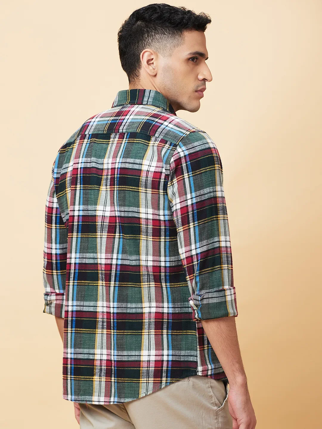 Green Slim Straight Fit Regular Collar Long Sleeves Men's Shirt by Being Human Clothing - Image 3