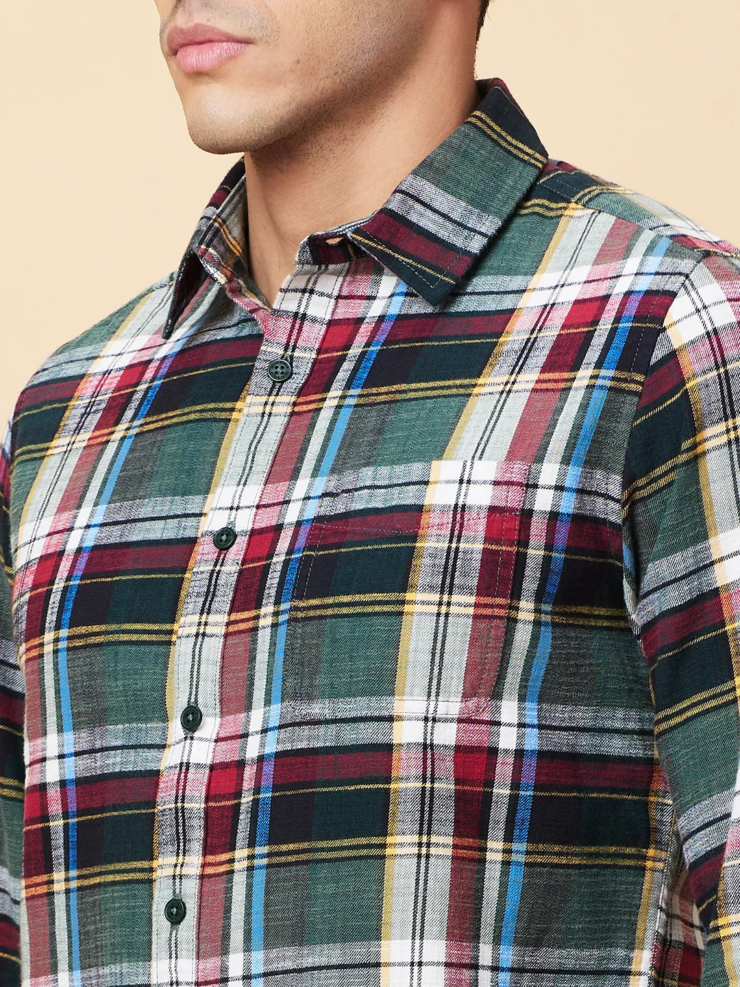 Green Slim Straight Fit Regular Collar Long Sleeves Men's Shirt by Being Human Clothing - Image 5