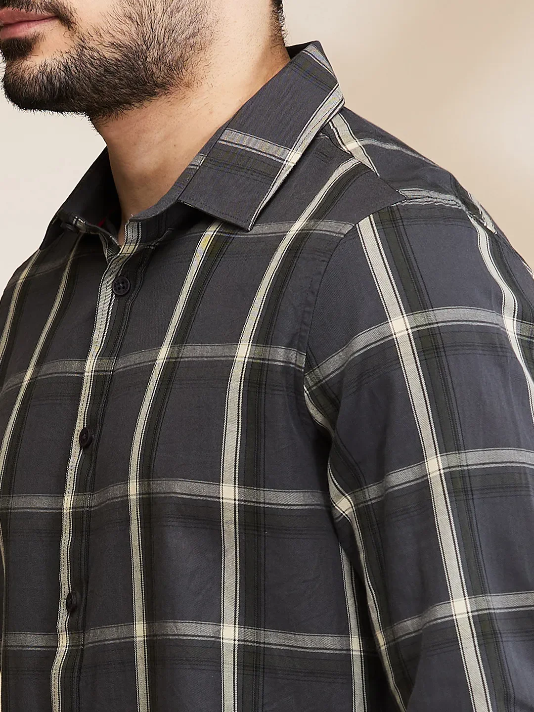 Grey Slim Straight Fit Regular Collar Long Sleeves Men's Shirt by Being Human Clothing - Image 5
