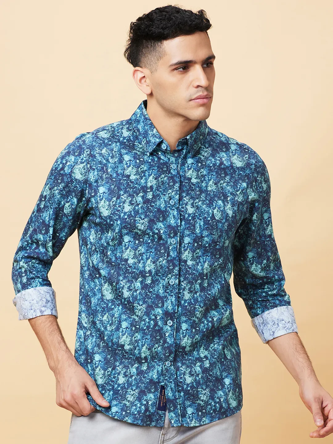 Blue Slim Fit Regular Collar Men's Shirt by Being Human Clothing