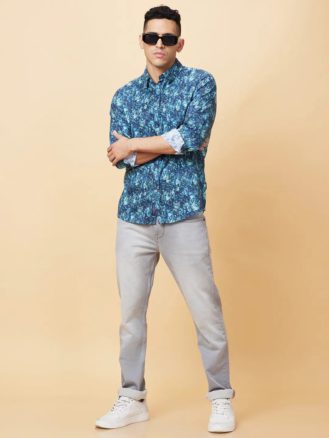 Blue Slim Fit Regular Collar Men's Shirt by Being Human Clothing - Image 6