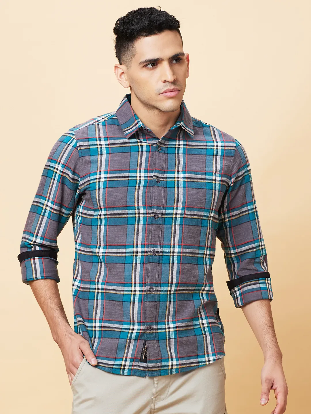 Teal Slim Fit Regular Collar Men's Shirt by Being Human Clothing