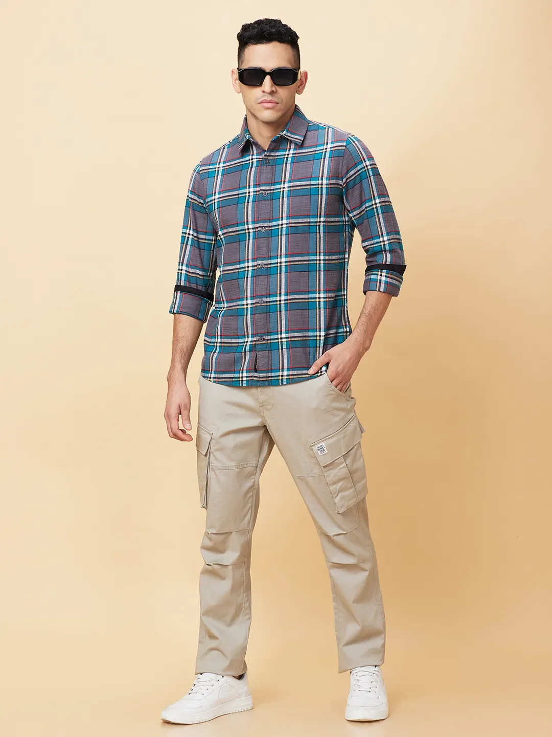 Teal Slim Fit Regular Collar Men's Shirt by Being Human Clothing - Image 6