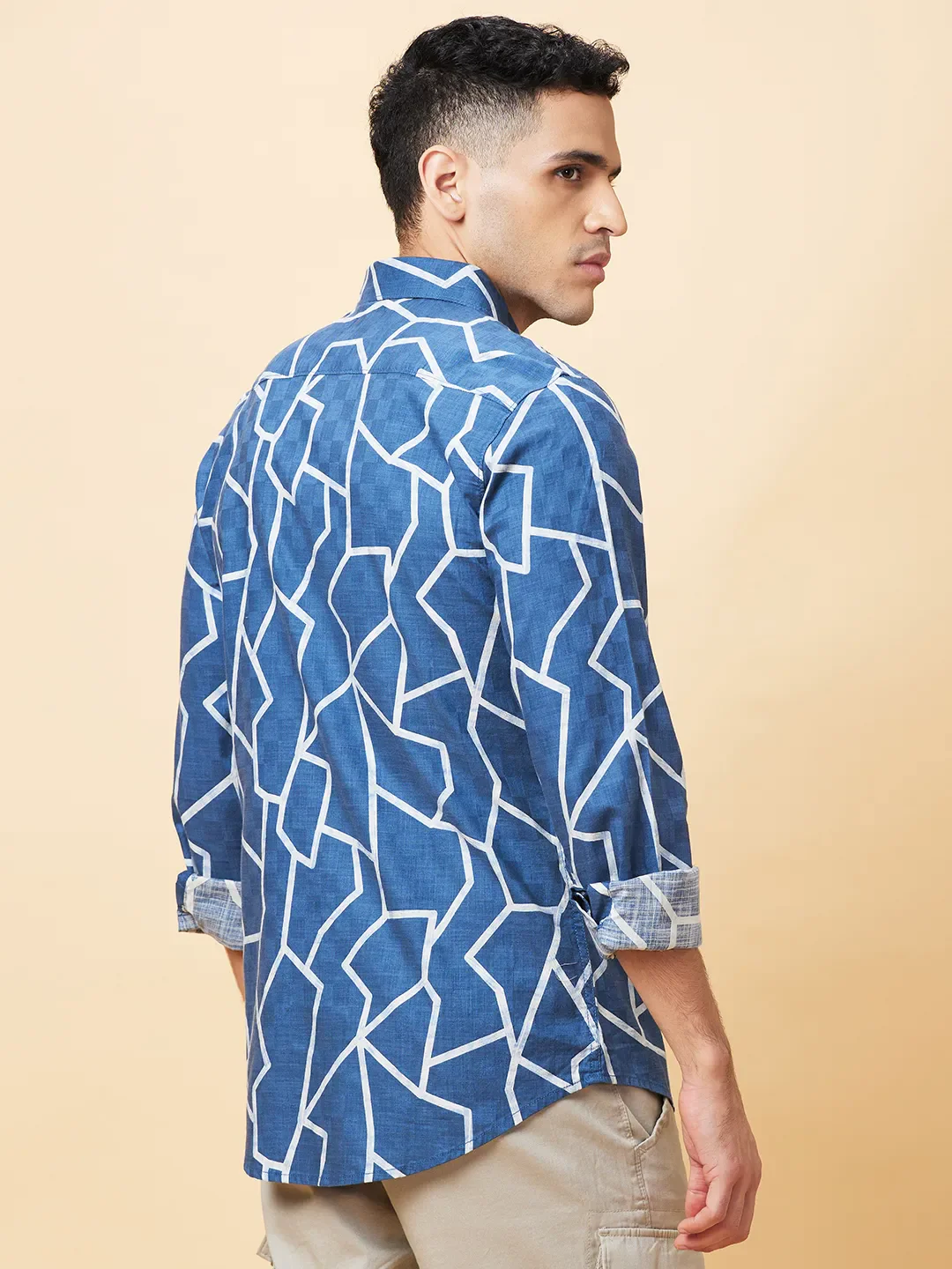 Blue Slim Fit Regular Collar Men's Shirt by Being Human Clothing - Image 3